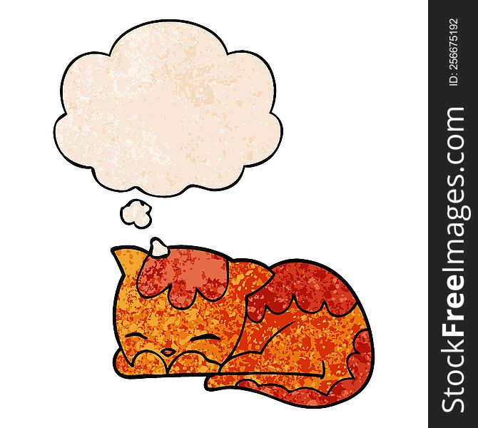 cartoon cat sleeping with thought bubble in grunge texture style. cartoon cat sleeping with thought bubble in grunge texture style