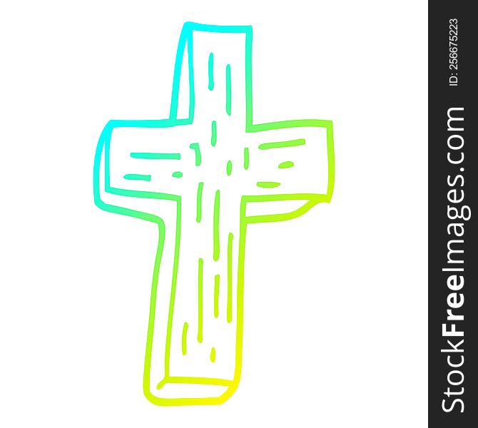 cold gradient line drawing of a cartoon wooden cross