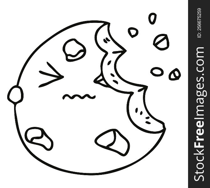line drawing quirky cartoon munched cookie. line drawing quirky cartoon munched cookie