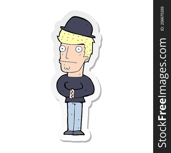 sticker of a cartoon worried man wearing hat