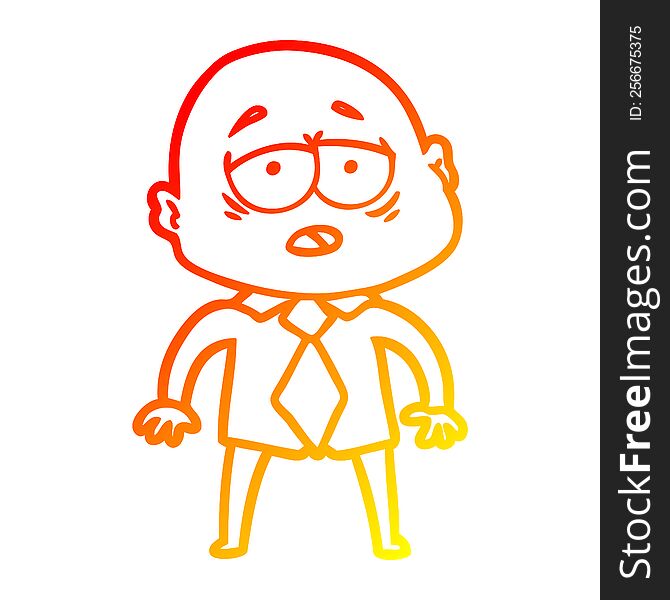 warm gradient line drawing cartoon tired bald man in shirt and tie