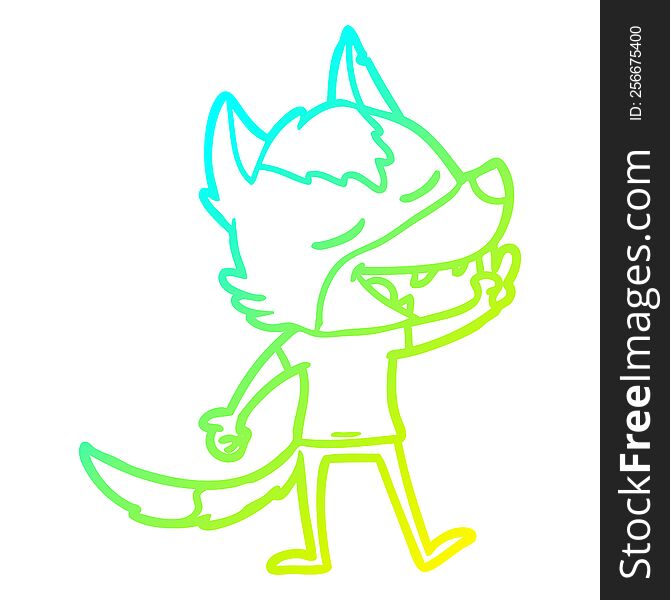 cold gradient line drawing of a cartoon wolf giving peace sign