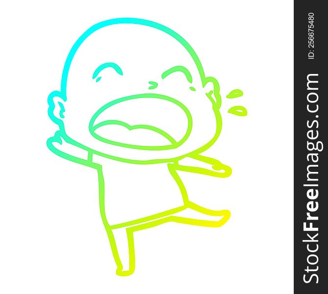cold gradient line drawing of a cartoon shouting bald man
