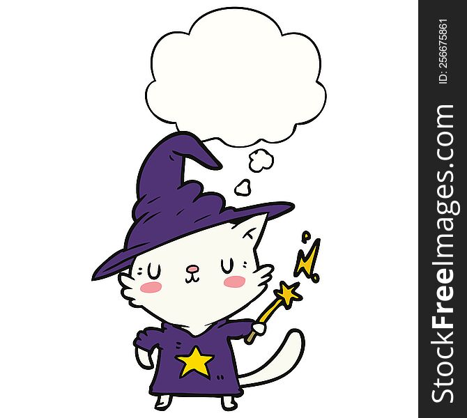 Cartoon Cat Wizard And Thought Bubble