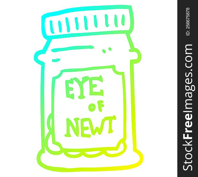 cold gradient line drawing of a cartoon eye of newt bottle