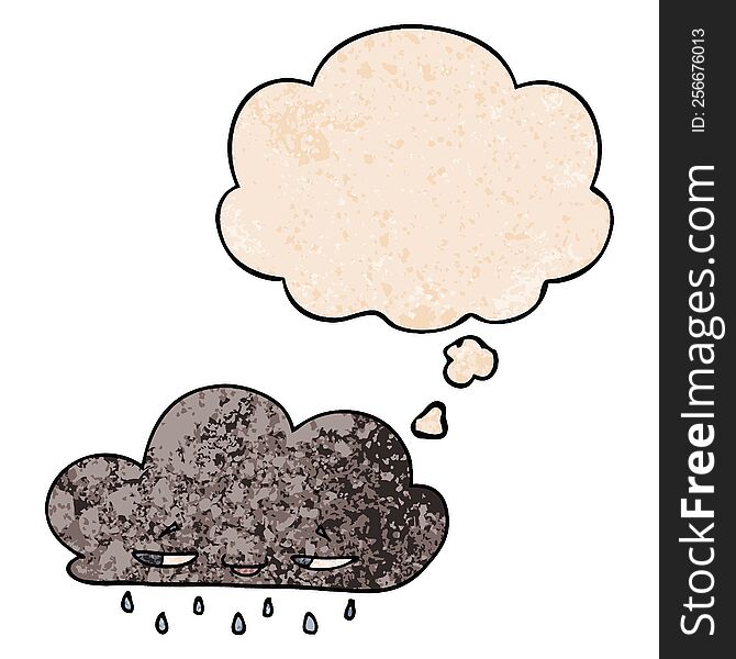 Cartoon Rain Cloud And Thought Bubble In Grunge Texture Pattern Style