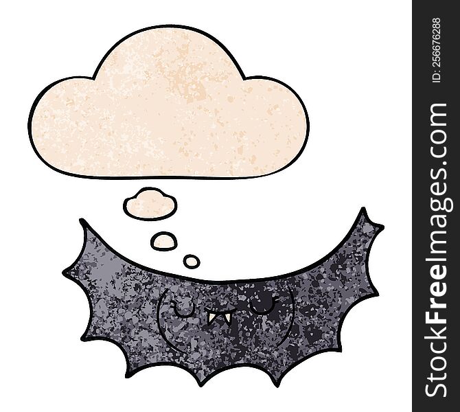 cartoon vampire bat and thought bubble in grunge texture pattern style