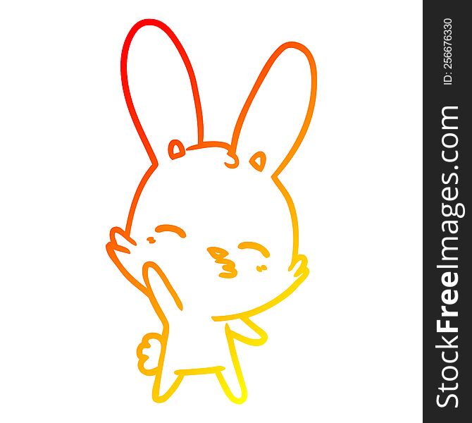 Warm Gradient Line Drawing Curious Waving Bunny Cartoon
