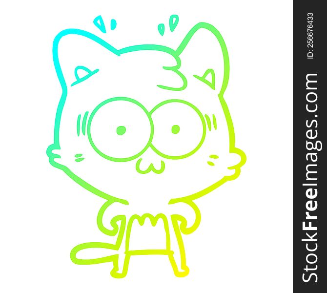 Cold Gradient Line Drawing Cartoon Surprised Cat