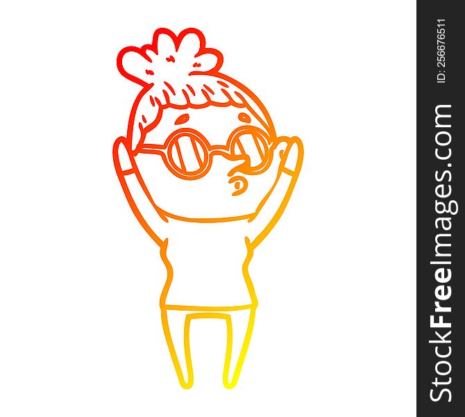 warm gradient line drawing of a cartoon woman wearing glasses