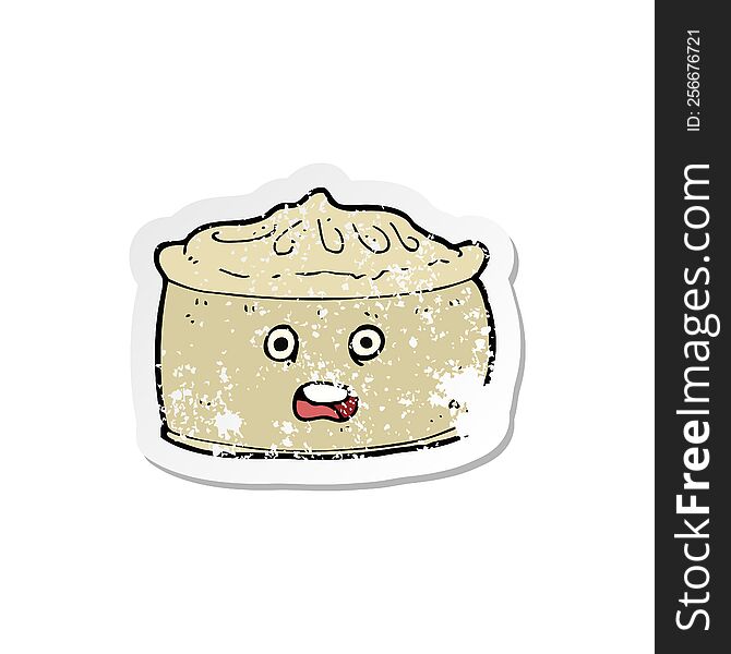 retro distressed sticker of a cartoon pie with face