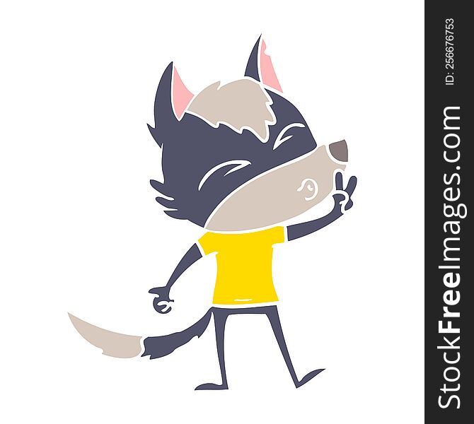 Flat Color Style Cartoon Wolf Whistling