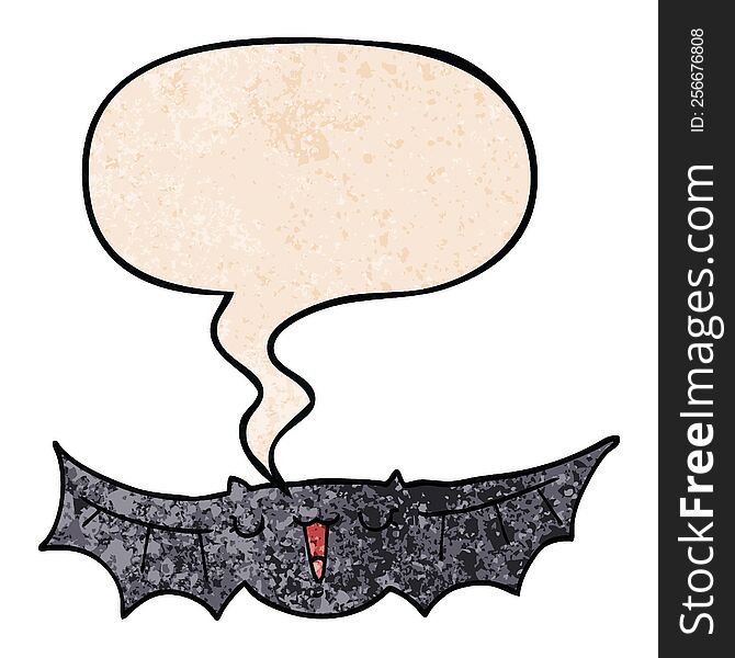 Cartoon Bat And Speech Bubble In Retro Texture Style