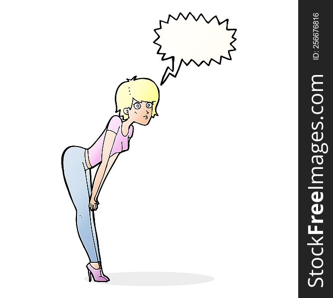 cartoon woman looking at something with speech bubble