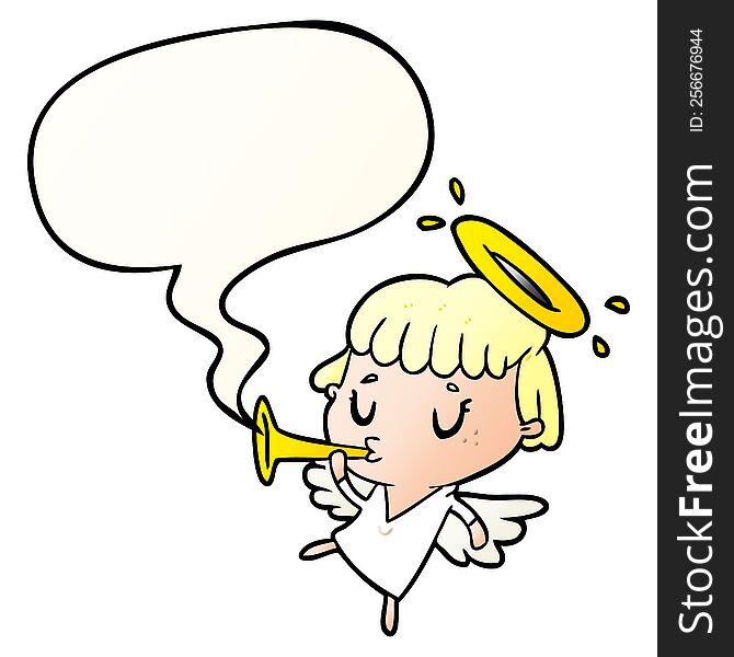 cute cartoon angel and speech bubble in smooth gradient style