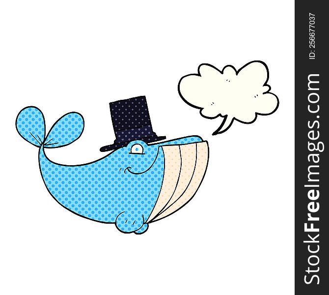 Comic Book Speech Bubble Cartoon Whale Wearing Top Hat