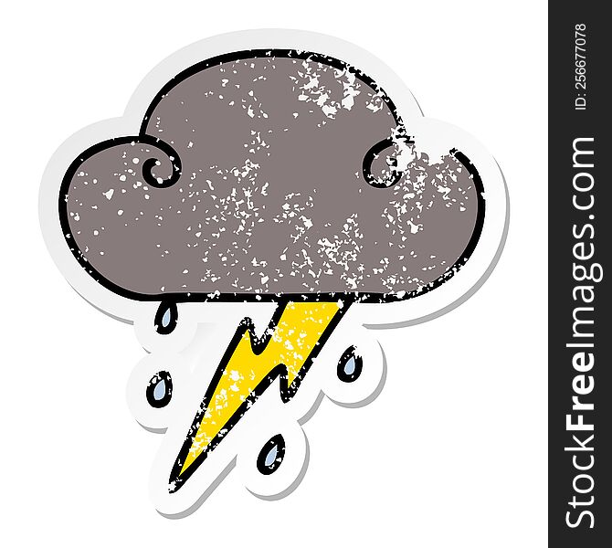 Distressed Sticker Of A Quirky Hand Drawn Cartoon Thunder Cloud