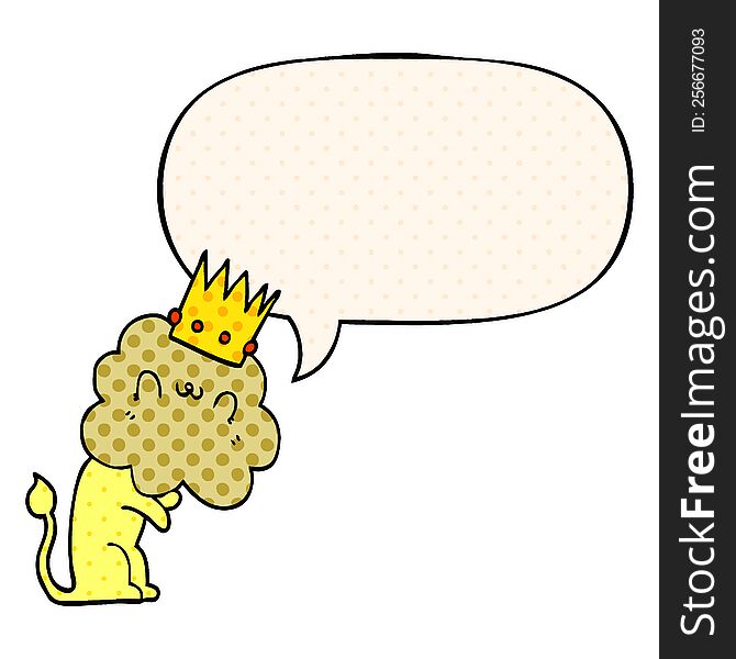 cartoon lion with crown with speech bubble in comic book style. cartoon lion with crown with speech bubble in comic book style