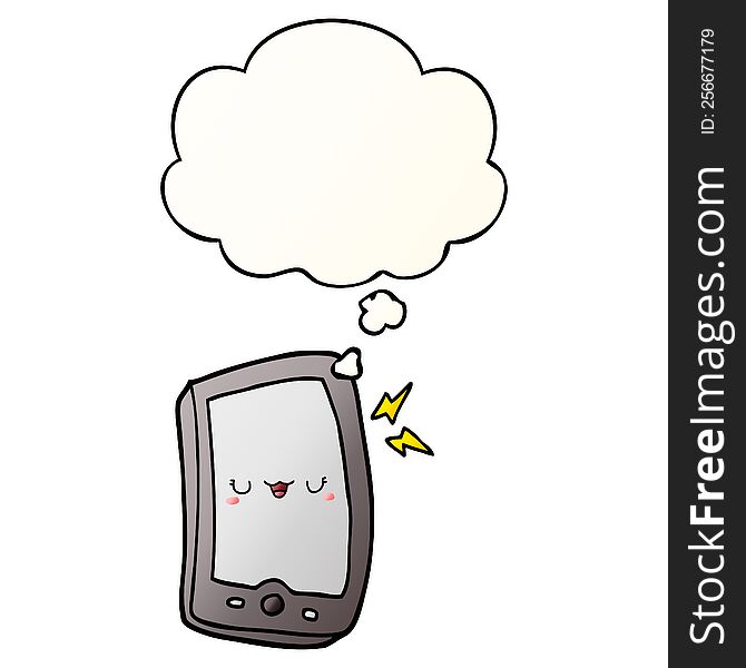 Cute Cartoon Mobile Phone And Thought Bubble In Smooth Gradient Style