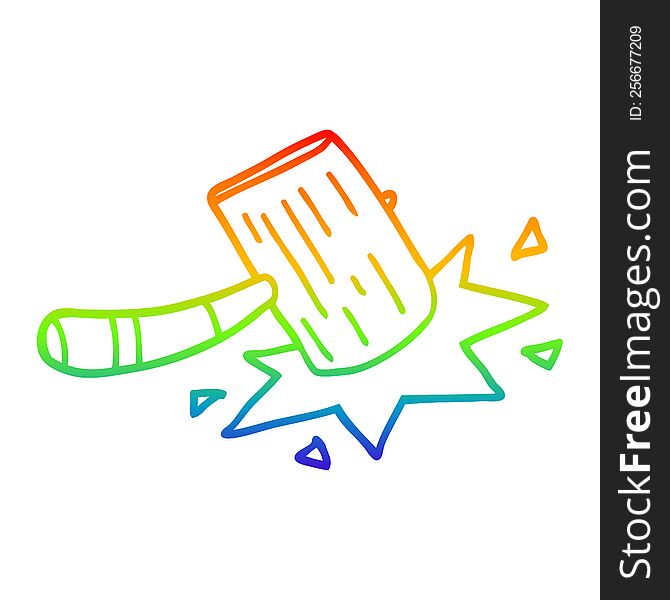rainbow gradient line drawing of a cartoon wooden mallet
