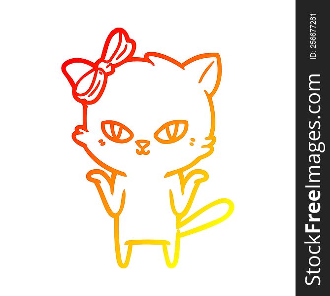 warm gradient line drawing of a cute cartoon cat