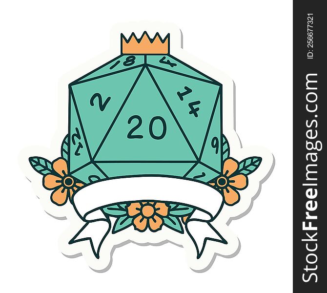 natural 20 critical hit D20 dice roll sticker