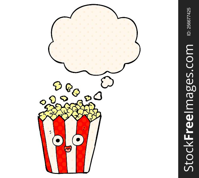 cartoon popcorn with thought bubble in comic book style