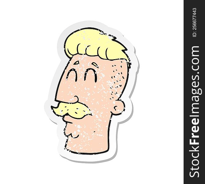 retro distressed sticker of a cartoon man with hipster hair cut