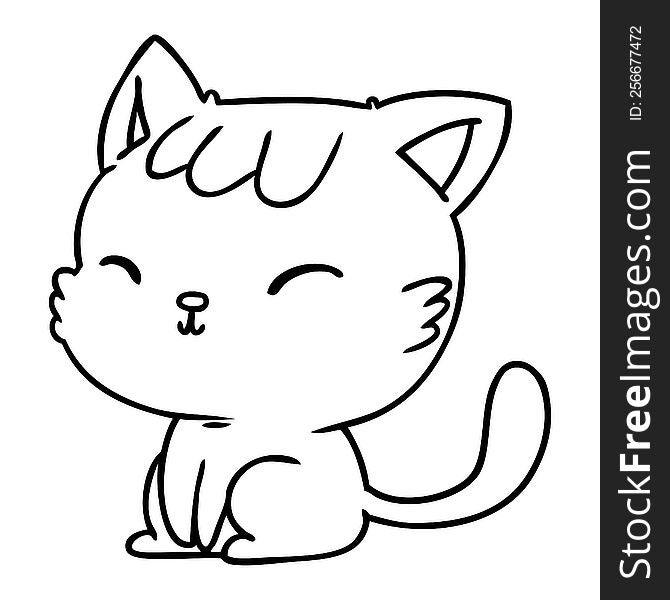 line drawing illustration of cute kawaii cat. line drawing illustration of cute kawaii cat