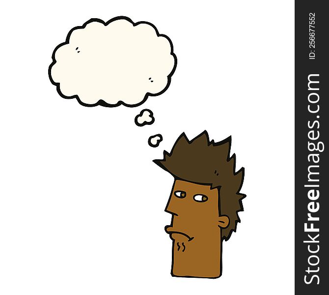 cartoon nervous expression with thought bubble
