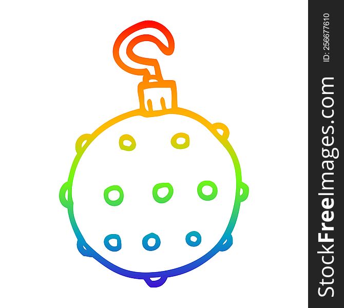 rainbow gradient line drawing of a cartoon golden xmas bauble