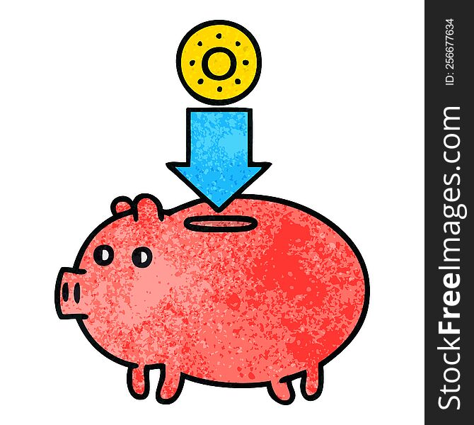 retro grunge texture cartoon of a piggy bank