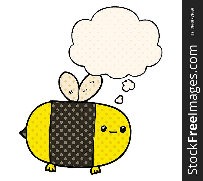 Cute Cartoon Bee And Thought Bubble In Comic Book Style