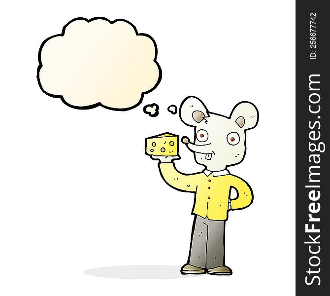 Cartoon Mouse Holding Cheese With Thought Bubble