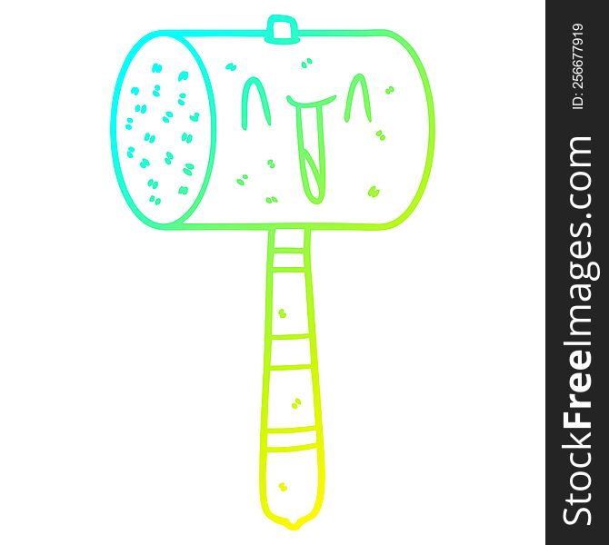 cold gradient line drawing of a cartoon hammer