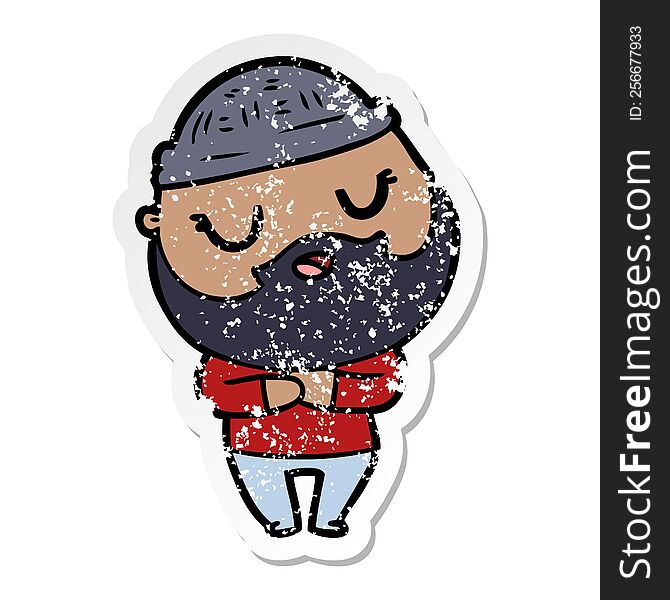 distressed sticker of a cute cartoon man with beard