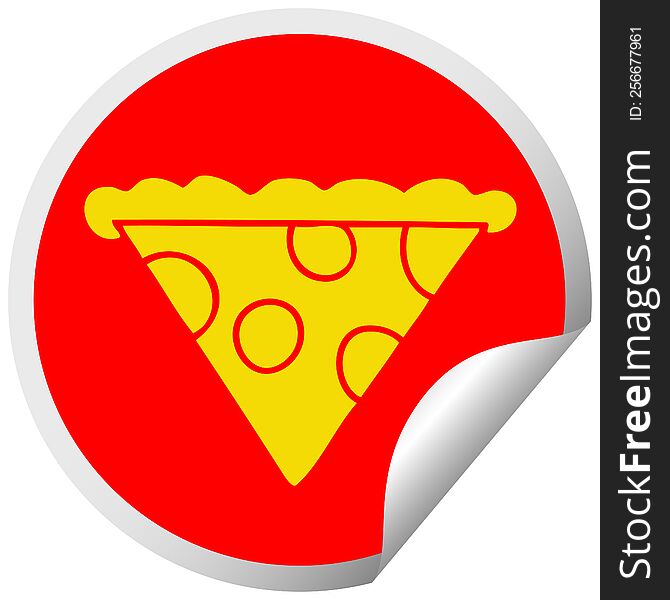 circular peeling sticker quirky cartoon slice of pizza. circular peeling sticker quirky cartoon slice of pizza