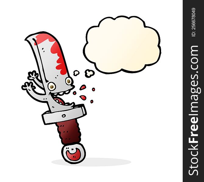 Crazy Knife Cartoon Character With Thought Bubble
