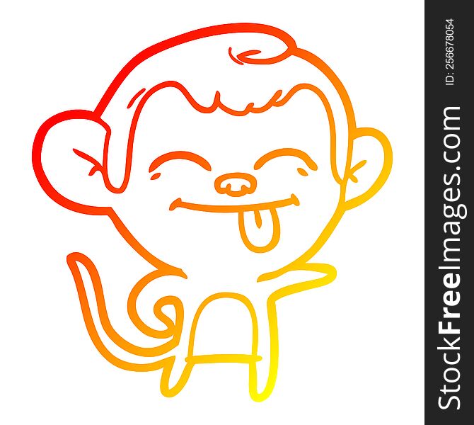Warm Gradient Line Drawing Funny Cartoon Monkey Pointing