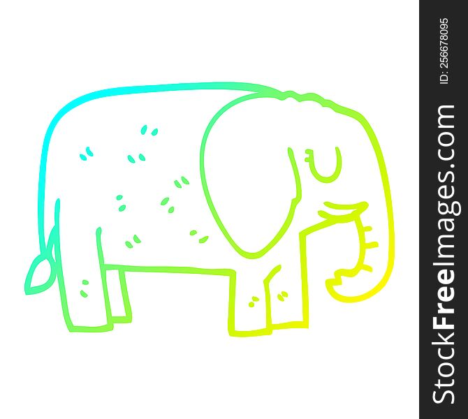 Cold Gradient Line Drawing Cartoon Elephant Standing Still
