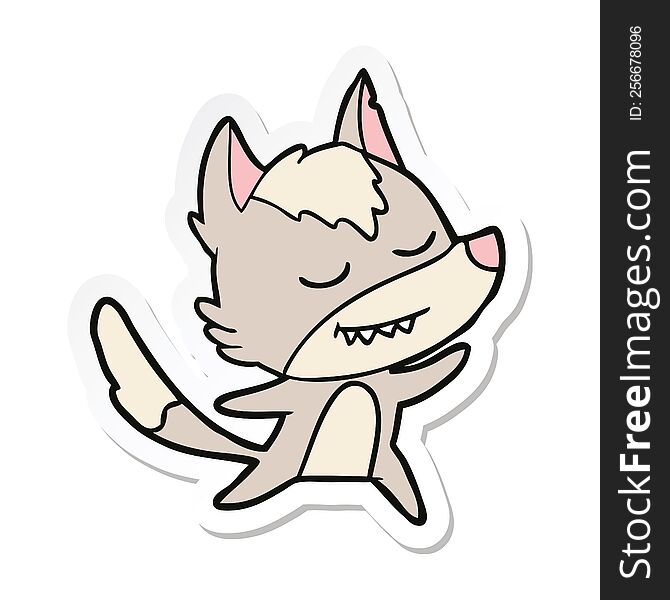 Sticker Of A Friendly Cartoon Wolf Dancing