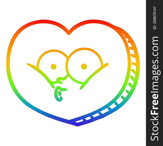 Rainbow Gradient Line Drawing Cartoon Love Heart