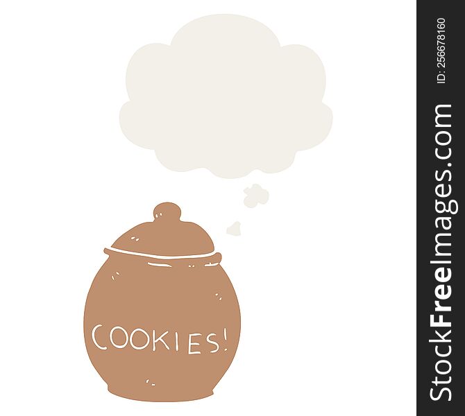 cartoon cookie jar with thought bubble in retro style