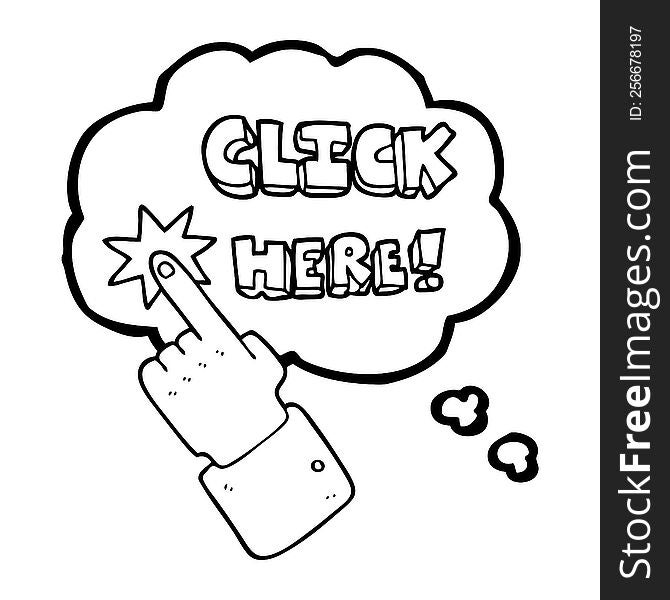 thought bubble cartoon click here sign with finger