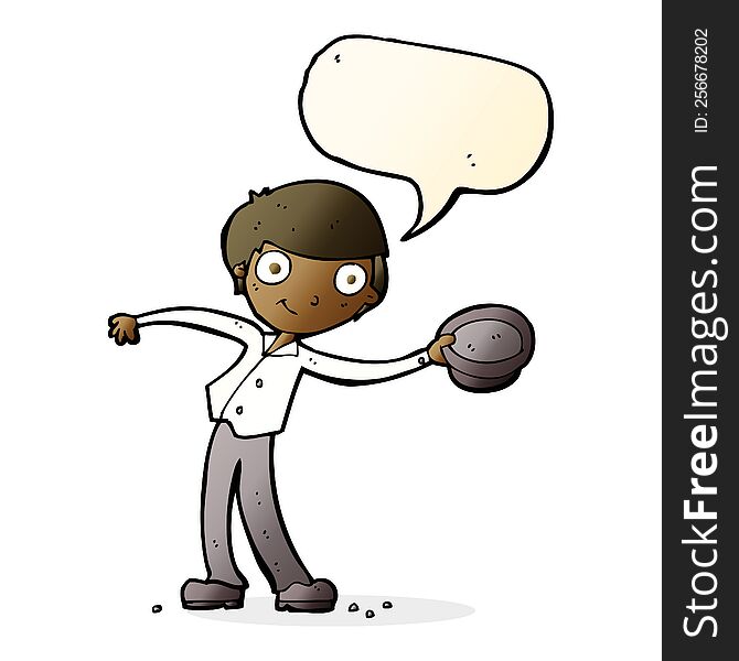 cartoon man tipping hat with speech bubble