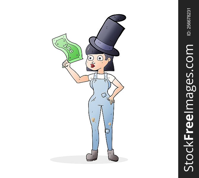 Cartoon Woman Holding On To Money