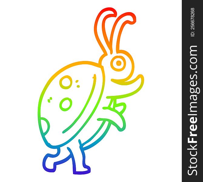 rainbow gradient line drawing of a cartoon ladybug