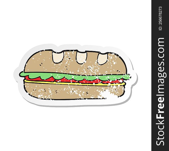 retro distressed sticker of a cartoon huge sandwich