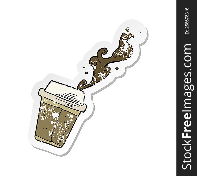 retro distressed sticker of a cartoon coffee spilling