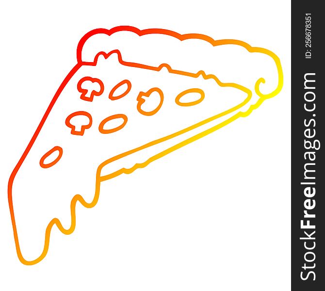 warm gradient line drawing of a cartoon pizza slice